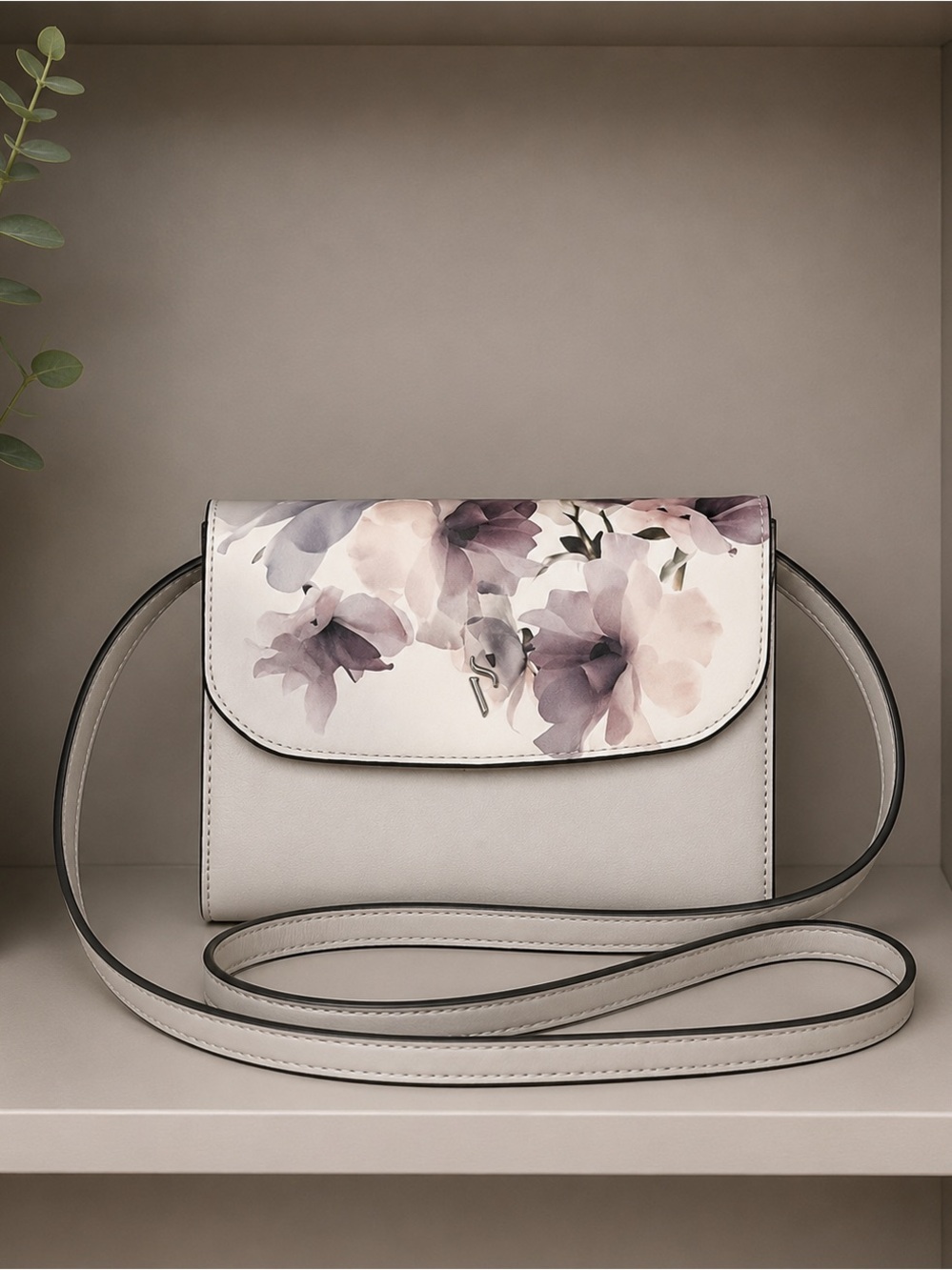 Simply Vera Vera Wang Gray Floral Watercolor Crossbody Bag